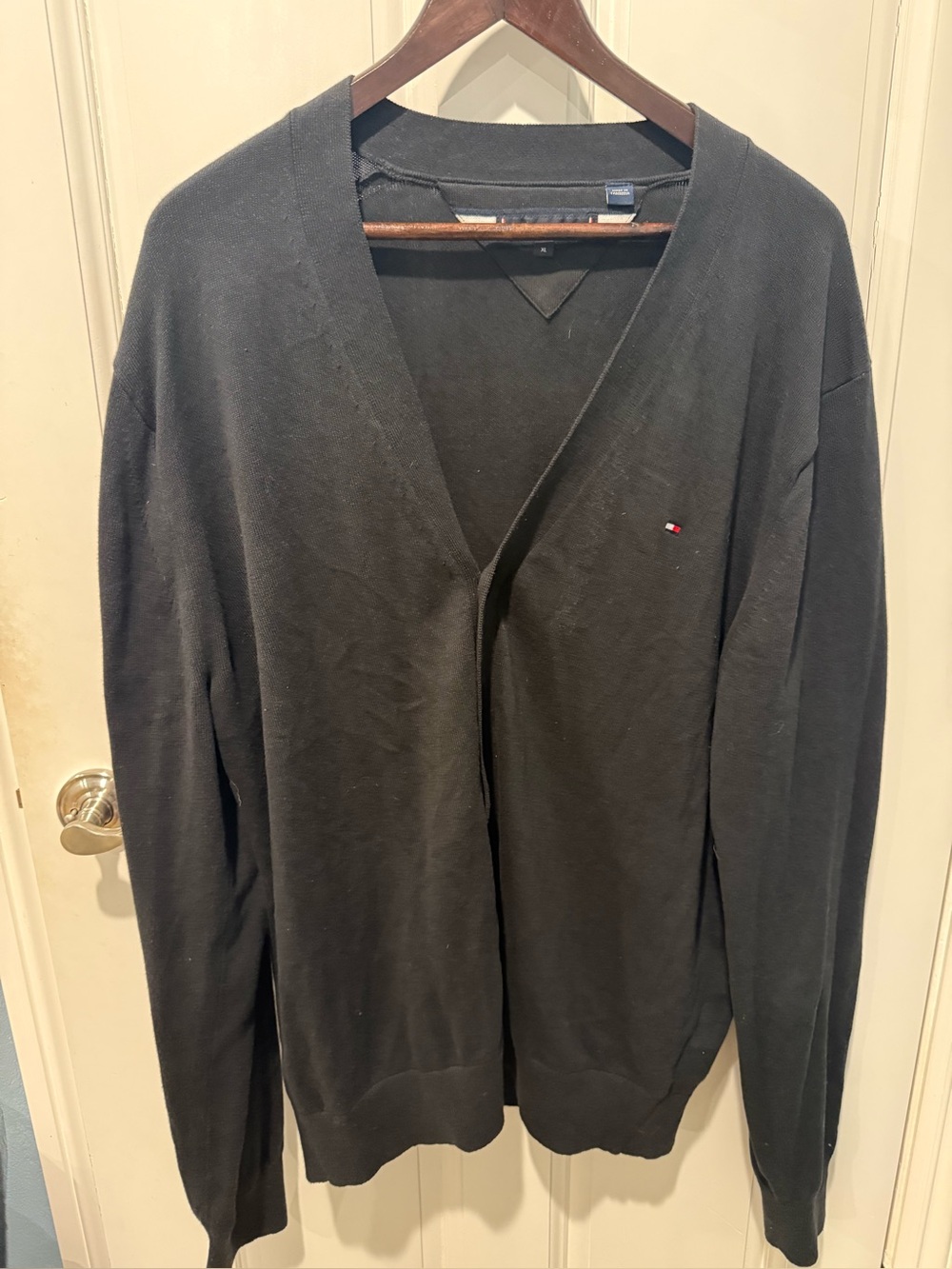 Tommy Hilfiger Men's 100% Cotton 5-button V-Neck Cardigan - Black - Size XL